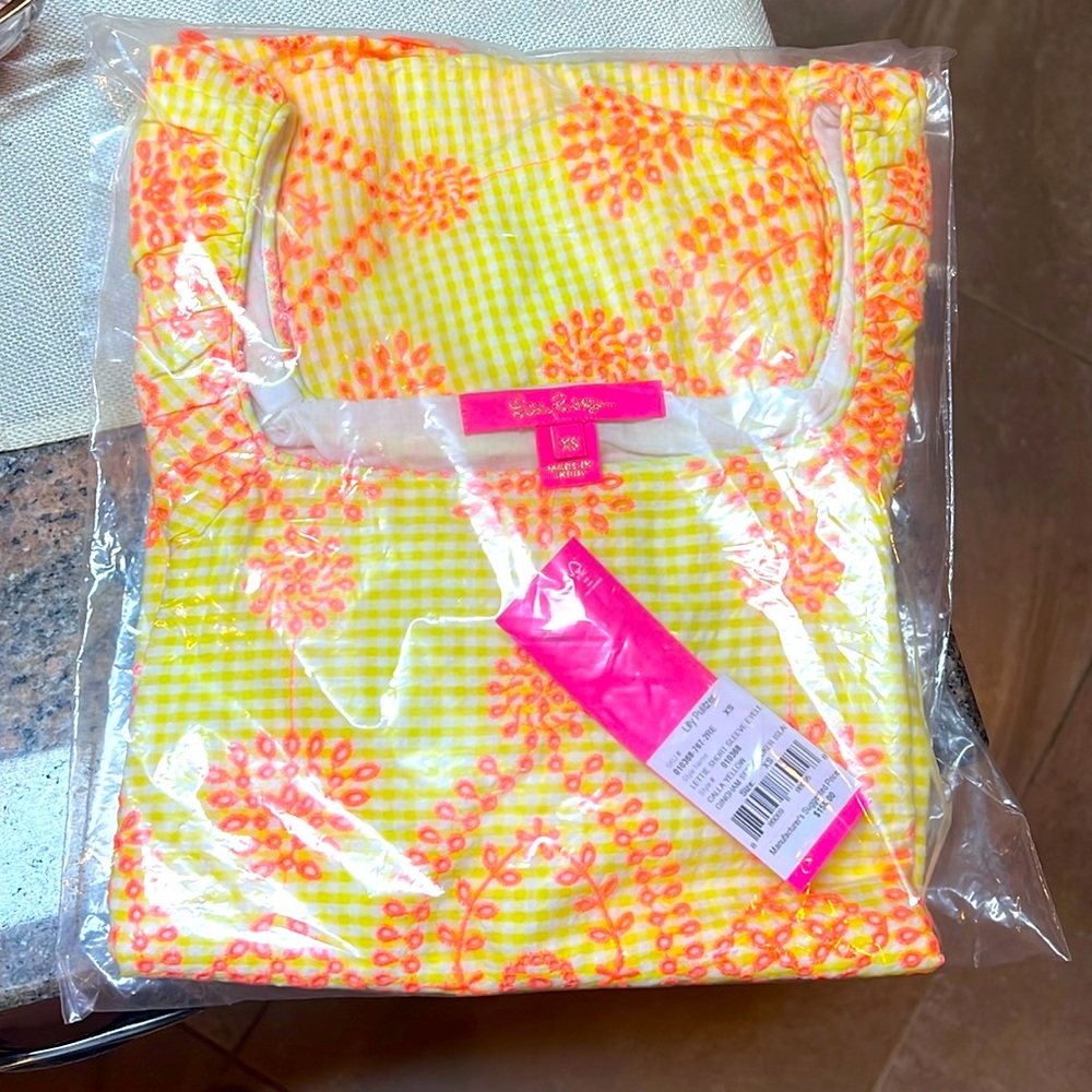 NWT. Lilly Pulitzer Lettie Short Sleeve Calla Yellow Gingham Seersucker Island - Picture 3 of 8